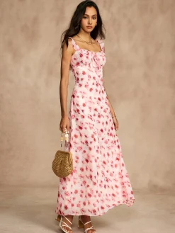 Printed Backless Tie Flowy Dress