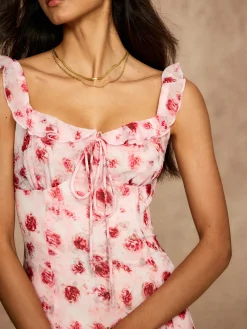 Printed Backless Tie Flowy Dress