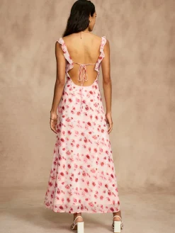 Printed Backless Tie Flowy Dress