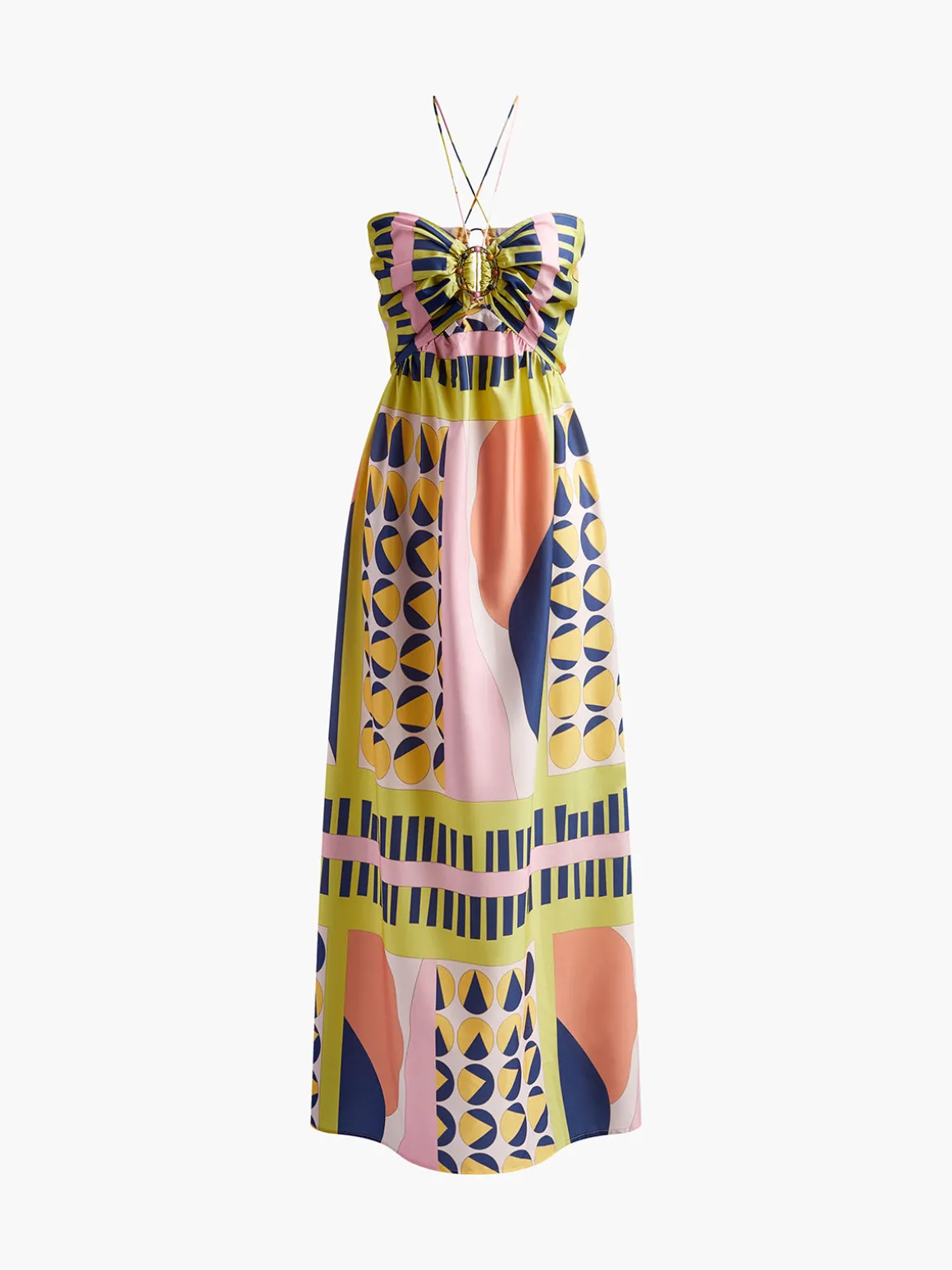 Printed Cutout Lace Up Pleated Dress