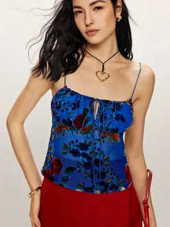 Printed Lace Up Cami Top