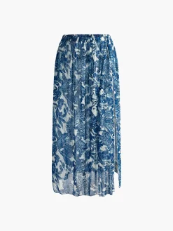 Printed Mesh Split Cover Up Skirt