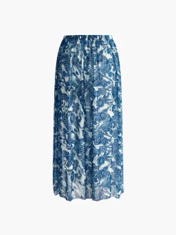 Printed Mesh Split Cover Up Skirt