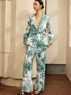 Printed V-Neck Pants Set