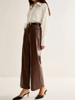 PU Leather Belted Straight Pants
