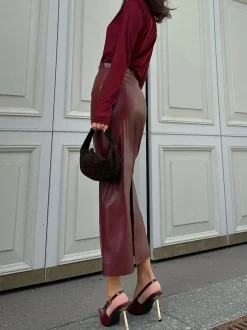 PU Leather Slit Skirt