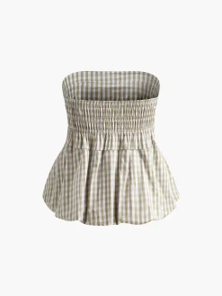 Puff Shirred Plaid Tube Top