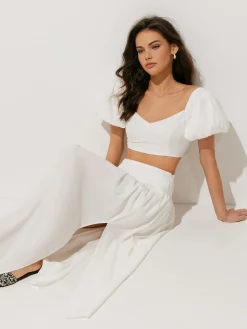 Puff Sleeve Crop Top With Split Thigh Skirt Set