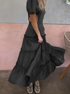 Puff Sleeve Cutout Long Dress