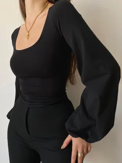 Puff Sleeve Square Neck Blouse