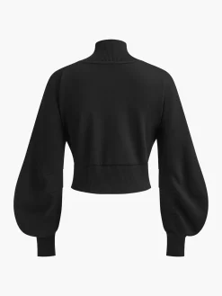 Puff-Sleeve Denim Panel Slim Jacket
