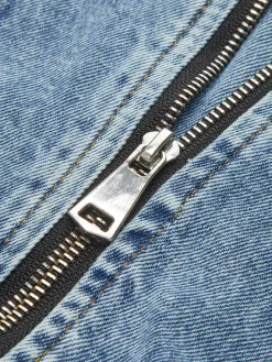 Puff-Sleeve Denim Panel Slim Jacket