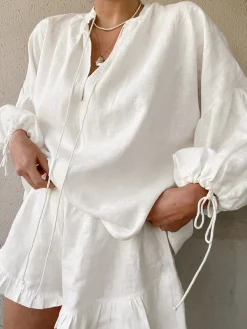 Pure Cotton Adjustable Cuff Ruffle Hem Shorts Set
