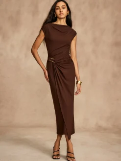 Pure Cotton Cap Sleeve Draped Dress