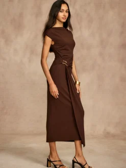 Pure Cotton Cap Sleeve Draped Dress