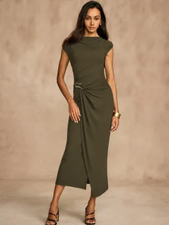 Pure Cotton Cap Sleeve Draped Dress