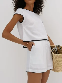 Pure Cotton Contrast Trim Shorts Set