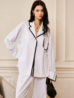 Pure Cotton Contrast Trim Lapel Shirt