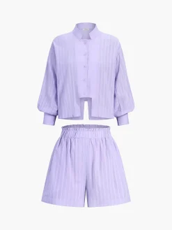 Pure Cotton Pinstripe Long-Sleeve Shorts Set