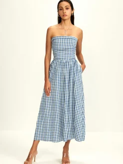 Pure Cotton Plaid Panel Tube Dress