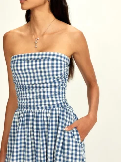 Pure Cotton Plaid Panel Tube Dress
