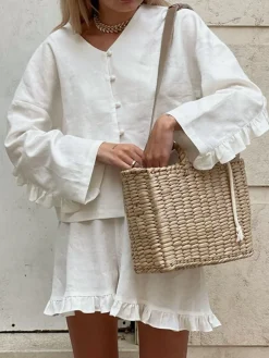 Pure Cotton Ruffle Decor Shorts Set