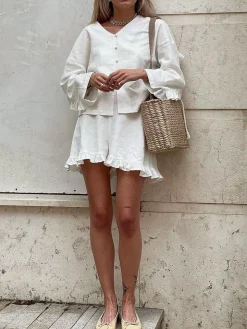 Pure Cotton Ruffle Decor Shorts Set