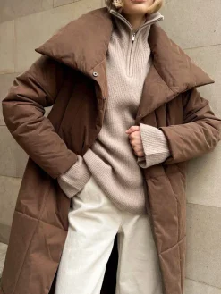 Quilted Long Winter Coat With Belt