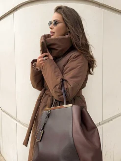 Quilted Long Winter Coat With Belt