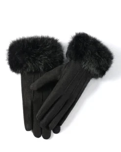 Rabbit Fur Wrist Cashmere Gloves