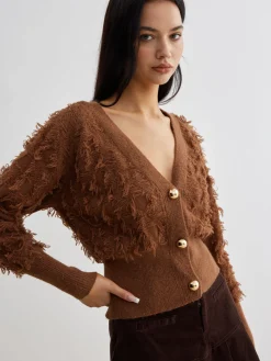 Raw Hem Button Cinched Cardigan