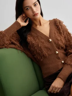 Raw Hem Button Cinched Cardigan