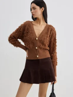Raw Hem Button Cinched Cardigan