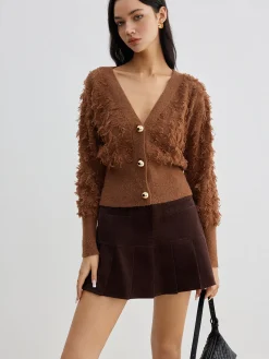 Raw Hem Button Cinched Cardigan