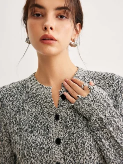 Raw Hem Button Slim Knit Top