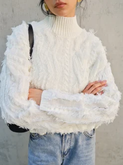 Raw Hem Turtleneck Sweater