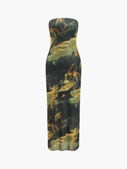 Renaissance Mesh Strapless Tube Midi Dress