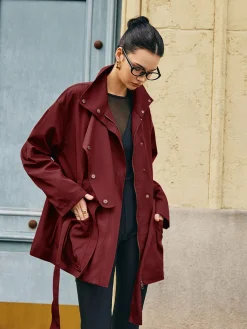 Retro Asymmetrical Belted Trench Coat