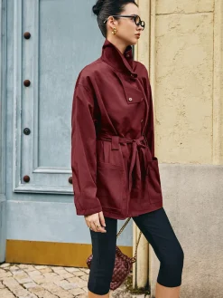 Retro Asymmetrical Belted Trench Coat