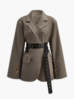 Retro Button Blazer With Belt