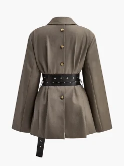 Retro Button Blazer With Belt