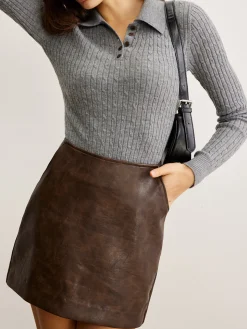 Retro Faux Leather Pockets Skirt