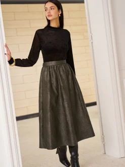 Retro Faux Leather Skirt Without Belt
