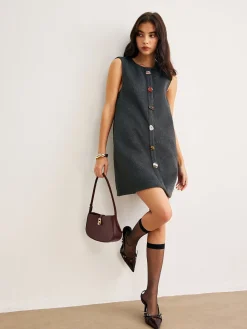 Retro Geometric Button Tank Dress
