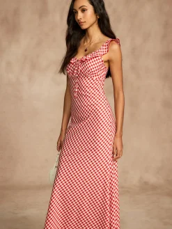 Retro Gingham V-Neck Fishtail Dress