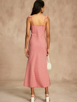 Retro Gingham V-Neck Fishtail Dress