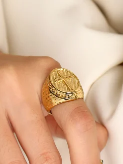 Retro Golden Textured Cross Ring
