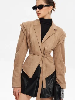 Retro Lapel Belted Short Jacket