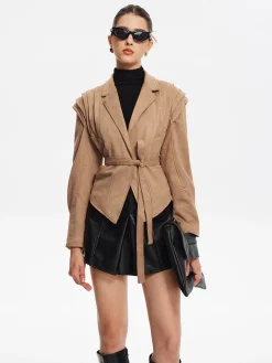 Retro Lapel Belted Short Jacket