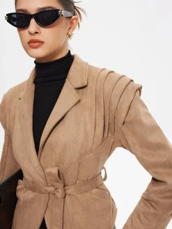 Retro Lapel Belted Short Jacket